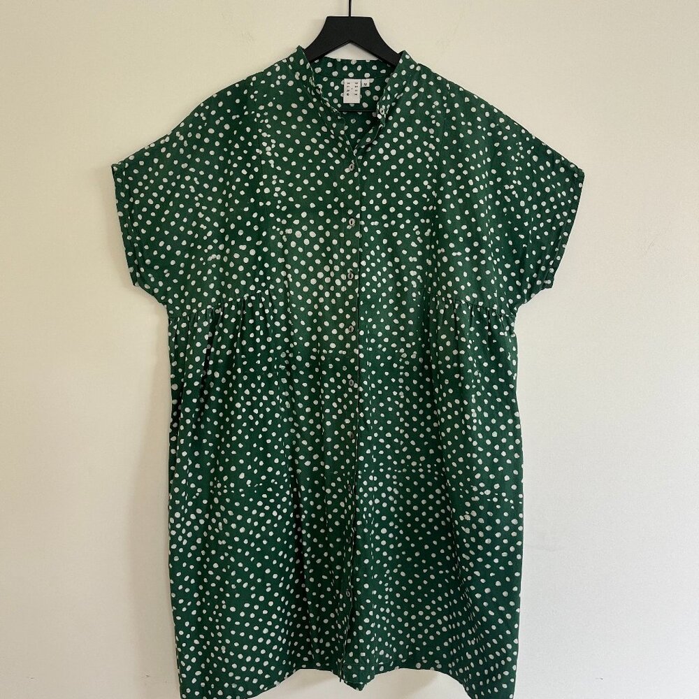 Osei Duro Bata Dress Size M Green Polka Dot Bullfrog